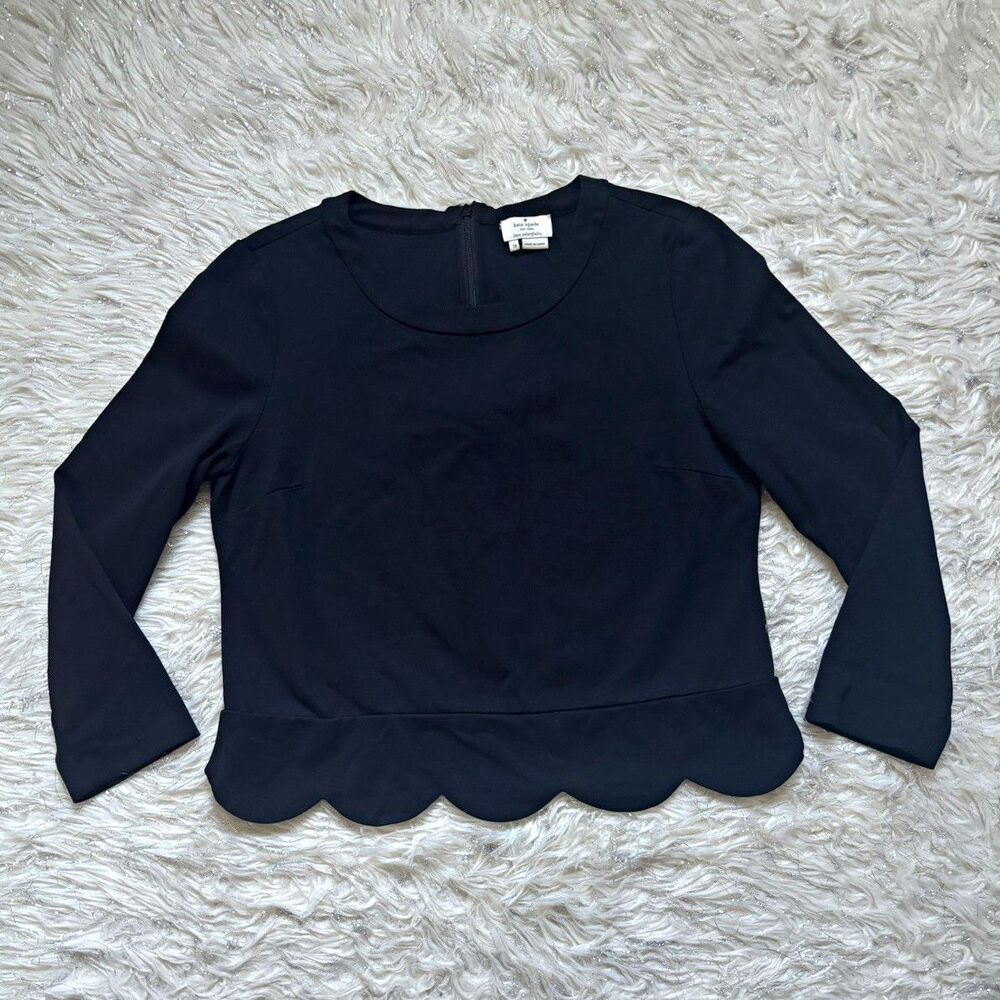 kate spade new york Black Women’s Scalloped Neck 3/4 Sleeve Top Size 10